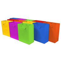 6x7.5x3" 12 Pcs. Small Multi Neon Color Premium Quality Paper Gift Bags with Handles, Party Favor Bags for Birthday Parties, Weddings, Holidays and All Occasions
