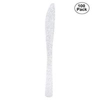 Plastic Knives Disposable, 100 Pack Disposable Cutlery Flatware Silverware for Catering Events, Parties, Dinners, Weddings, Receptions and Everyday Use (US STOCK) (Silver)