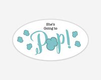 42ct, Going to Pop Stickers, Baby Shower Popcorn Stickers, 2.5 inches (368-3-AQ-OV)