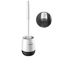 OUSUWO Toilet Brush and Holder Set White-Black, Bathroom Toilet Bowl Brush Set,Toilet Cleaning Brush Kit (Wall-Mounted)