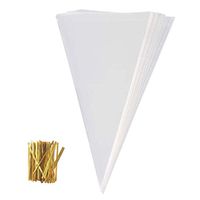 Cellophane Bag, Sweets Clear Cone Bags and Ties for Party Christmas and Festivals, 50 Pcs