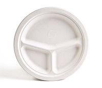 10" 3-Compartment Compostable Plate, Heavy Duty, Bright White, Made from Sugarcane - Renewable, Sustainable and Biodegradable