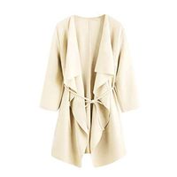 Ros1ock Women Solid Color Blazer Elegant Waterfall Collar Coats Casual Jacket Outerwear Beige