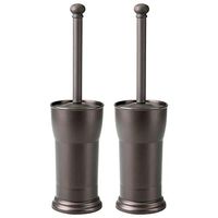 mDesign Compact Freestanding Plastic Toilet Bowl Brush and Holder for Bathroom Storage and Organization - Space Saving, Sturdy, Deep Cleaning, Covered Brush - 2 Pack - Bronze