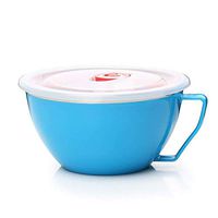 Bowl Noodle bowl lid handle stainless crisper leakproof plastic soup Rice Household tableware, retro bowl (Color : Color: Blue)