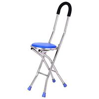 LFFME Walking Stick Chair, Stainless Steel Portable Folding Walking Stick Chair Seat Stool Travel Cane Chair for Fishing Garden Camping Crutches Stool, Blue