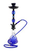 Zebra Smoke X-Tasy 1 Hose Hookah 24" Clear Light Crystal Ocean Style Design Glass Vase, Complete Set Shisha w/Box (Navy Blue)