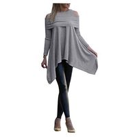 Aniywn Plus Size Women Autumn Spring Pullover Sweatshirt Long Sleeve Irregular Cold Shoulder Long Sleeve Tops Gray