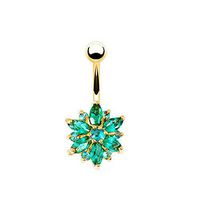 Opal Zircon Crystal Flower Dangle Navel Belly Button Ring Bar Piercing Jewelry Best Beauty For gift Womans Party Jewerly | Styles - #S Gold+Green Zircon Floral