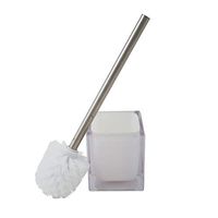 Bath Bliss Free Standing Infused Cube Design Toilet Brush & Holder Set, Weighted Base, Decorative, White