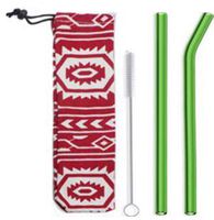 Green Glass Straw Set - 2 PK with Carrying case, 1 Bent 9” X 9 mm and 1 Straight 9 X mm, Eco-Friendly, Reusable, Plastic Free, with Cleaning Brush. Made in USA and Shipped from The USA