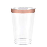 50 Rose Gold Rimmed Clear Hard Plastic Cups | 10 oz. Fancy Disposable Wedding Tumblers for Party & Wedding (50-Pack) by Bloomingoods