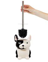 Isaac Jacobs Black and White Ceramic Dog Toilet Bowl Brush Holder with Chrome Metal Handle (Unassembled) - Bathroom Accessory & Cleaning Storage (Dog)