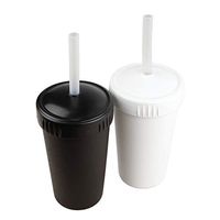 Re-Play Made in USA 2pk Straw Cups with Reusable Silicone Straw in Black and White | Made from Eco Friendly Heavyweight Recycled Milk Jugs - virtually Indestructible!