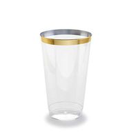 " OCCASIONS" 100 pcs 12 oz Wedding Party Disposable Plastic Tumbler Cups (12 oz, Clear with Gold Rim Tumbler)