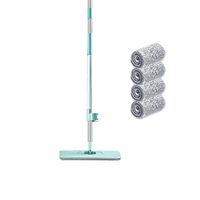 Microfiber Flat Mop, Including Stainless Steel Telescopic Handle and 4 Cleaning Cloths, Multifunctional Hands-free Household Cleaning Tool