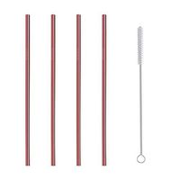 Meidexian888 4 Pcs Stainless Steel Metal Drinking Straw Reusable Straws + 1 Cleaner Brush Kit (Rose Gold)