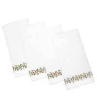 SimbaLux Decorative Linen-Like Disposable Paper Napkins White with Gold Floral Pattern for Wedding, Dinner Parties, Bathroom Guest Hand Towels, 12x17 Inches Unfolded 8.5x4 Inches Folded Pack of 100