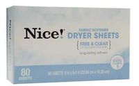 Nice! Fabric Softener Dryer Sheets Free & Clear 80.0 ea (pack of 1)