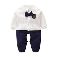 Ugthe Infant Clothing Autumn Kids Boys Gentleman Bowtie Long Sleeve Button up Romper Onesie Jumpsuit - White 9M