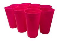 CSBD Stadium 32 oz. Plastic Cups, 10 Pack, Blank Reusable Drink Tumblers for Parties, Events, Marketing, Weddings, DIY Projects or BBQ Picnics, No BPA (Hot Pink)