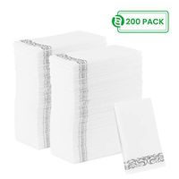 Party Bargains Disposable Linen-feel Paper Guest Towels | Durable & Decorative Cloth-like Soft Bathroom Hand Napkins | Excellent for Dinner, Wedding, Cocktail Party & More | White & Silver (200 Pack)
