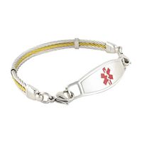 N Style ID Women's Golden Gate Stainless Steel Cable Personalized Medical Alert Bracelet - Red - 8.25