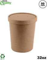 [50 Pack] 32 oz Disposable Kraft Paper Soup Containers with Vented LIDS - Quart Ice Cream Containers, Frozen Yogurt Cups, Restaurant, Microwavable, Take Out, Food Storage, Recyclable