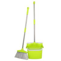 Arrowsy Broom and Dustpan Set Vertical Brush and Dust Pot Combination Upright Cleaning (Green)