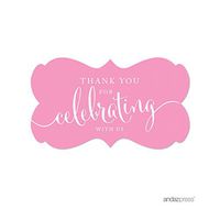 Andaz Press Fancy Frame Rectangular Label Stickers, Thank You for Celebrating with Us, Pink, 36-Pack