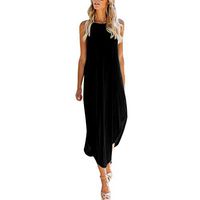COOKI Women Dresses Casual Loose Sleeveless Oversized Split Maxi Dress Summer Beach Long Dress Plus Size Dress Black