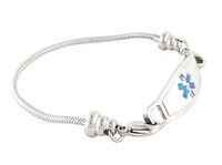 N Style ID Women's Beaded Pan-Dorra Style PRE-Engraved"Type 1 Diabetes" Medical Id Bracelet - Blue 8.25