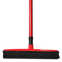 ECYC Long Handle Push Broom Rubber Bristles Squeegee Edge Handbroom Pet Carpet Cleaner, Red