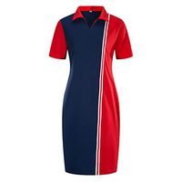 ☀️EDC 2019 Women's Sports College Style Patchwork Dresses Casual Polo Neck Stand Knee-Length Slimming Short Mini Dress (Red, XL)