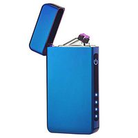 Windproof Lighter Dual Arc Plasma Lighter USB Rechargeable Flameless Butane Free Electronic Touch Sensor Lighter with LED Power Display (Blue)