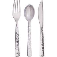 Club Pack Hammered Look Metallic Silver Plastic Assorted Cutlery, Box of 288 Pieces (96 Place Settings)