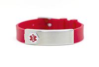 Silicone Adjustable Medical ID Bracelet Stainless Plate Opens (Red)
