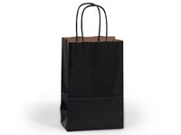 Pack Of 250, Black Recycled Kraft Paper Shopping Bags W/Serrated Edge Tops & Sturdy Paper Twisted Handles - Rose 5.5 X 3.25 X 8.5" Solid Made In USA