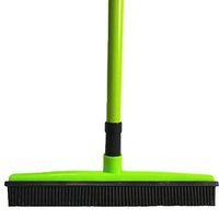 Push Broom Long Handle Rubber Bristles Sweeper Squeegee Edge 59 inches Non Scratch Bristle Broom for Pet Cat Dog Hair Carpet Hardwood Tile Windows Clean Water Resistant (Multi Segment Handle) (Green)