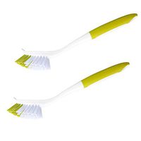 Qunlions life Kitchen Scrub Brush Sink Bathroom Brushes with Scraper Tip Comfortable Grip Odourless Bristles for Pot Pan Cast Iron Skillet Dishes Cleaning, 2-Pack