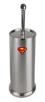 The Furniture Cove Stainless Steel Finish Toilet Brush with Holder Featuring Your Favorite Novelty Superhero Theme Logo Vinyl Decal (Superman Logo)