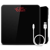 YUN HAI Bathroom Digital Weight Scale with Temperature Measurement, USB Charging, Tape Measure, Tempered Glass, LCD Display, 403 Lbs, Auto-on/Off, Black (Color : Black)