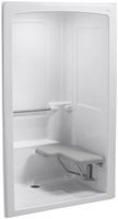 KOHLER K-12112-C-0 Freewill 52" x 38-1/2" x 84" Barrier-Free Shower Stall with Brushed Stainless Steel Grab Bars and Seat On Right Side, White
