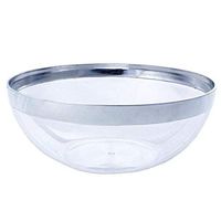 BalsaCircle 12 pcs 32 oz Clear with Silver Rimmed Plastic Bowls - Disposable Wedding Party Catering Tableware