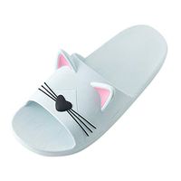 Slippers Men&Women Home Indoors Slippers Cartoon Cat Floor Family Shoes Beach Sandals Non-Slip Bathroom Slippers Light Blue
