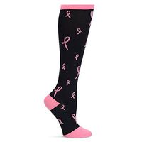 Nurse Mates Women's 12-14 Mmhg Wide Calf Compression Trouser Sock Black W/Pink Ribbons