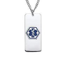 Divoti Custom Engraved 316L Classic Superior Medical Alert Necklace, Medical ID Necklace Women, Medical Pendant Tag w/Free Engraving-24 in Curb Chain-Blue