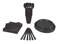 350 PCS Disposable Tableware Combo Pack INCLUDES: 50 9" Black Plastic dinner plates | 50 7" plastic appetizer plates |50 plastic cups | 50 paper napkins | 50 plastic cutlery spoons forks & knives