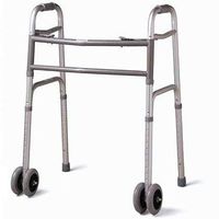 walker with wheels - This medical Bariatric walker has a dual button to fold. Weight capacity 450 pounds. This functional lightweight aluminum walker has Limited lifetime warranty on frame.