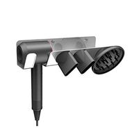 LOSYU Wall Mount Minimalist Hair Dryer Holders, Muti-Function Hair Dryer Rack, Bathroom Storage Box, Three Nozzle Bracket Black Base, Aluminum